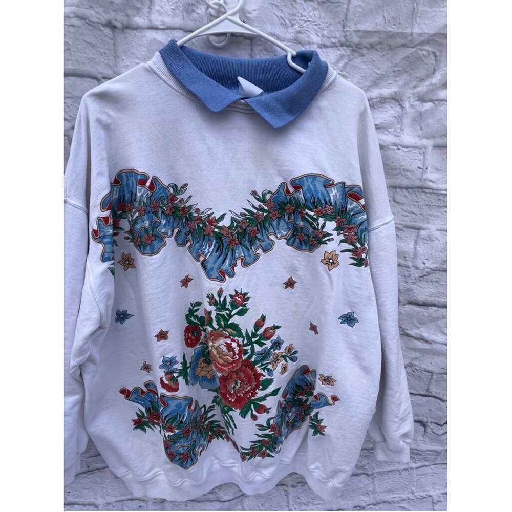 Vintage Retro‎ Grandma's White Floral Sweatshirt